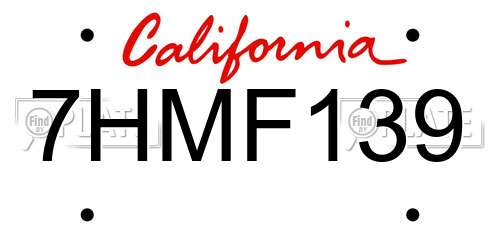 7HMF139 California License Plate