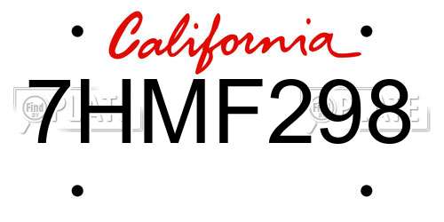 7HMF298 California License Plate