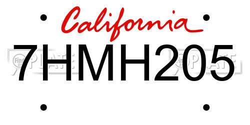 7HMH205 California License Plate