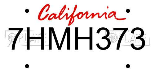 7HMH373 California License Plate