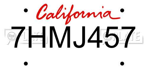 7HMJ457 California License Plate