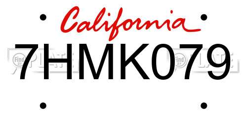 7HMK079 California License Plate