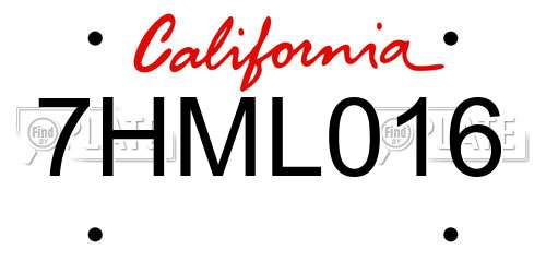 7HML016 California License Plate
