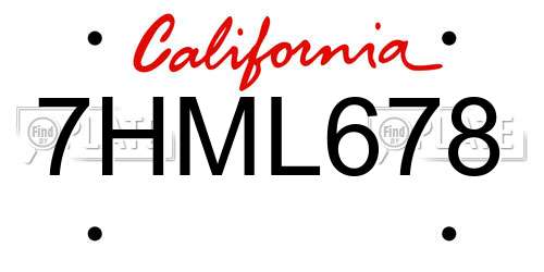 7HML678 California License Plate
