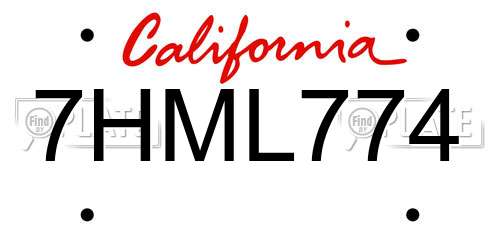 7HML774 California License Plate