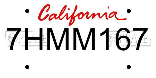 7HMM167 California License Plate