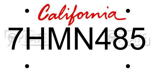 7HMN485 California License Plate