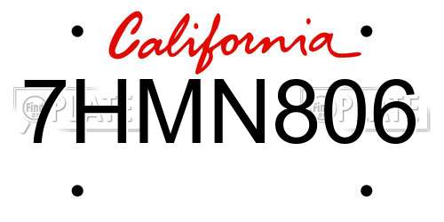 7HMN806 California License Plate
