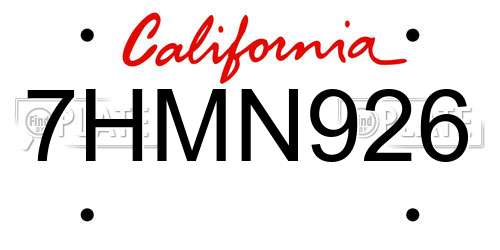 7HMN926 California License Plate