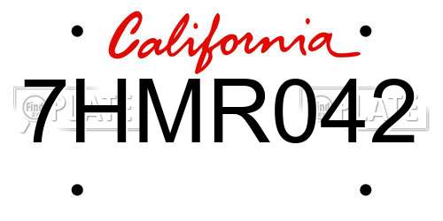 7HMR042 California License Plate
