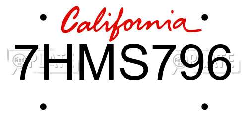 7HMS796 California License Plate