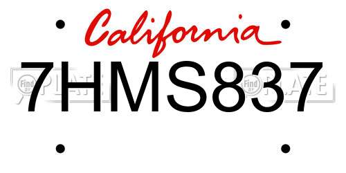 7HMS837 California License Plate
