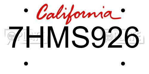 7HMS926 California License Plate