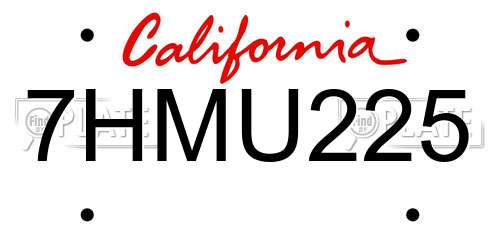 7HMU225 California License Plate