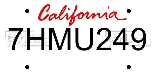 7HMU249 California License Plate