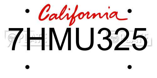 7HMU325 California License Plate