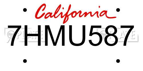 7HMU587 California License Plate