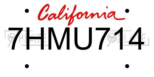 7HMU714 California License Plate