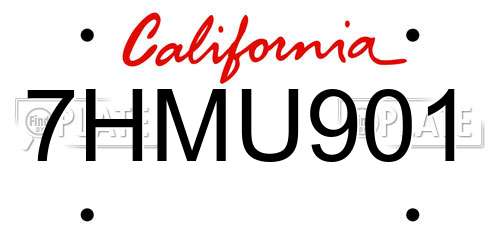 7HMU901 California License Plate