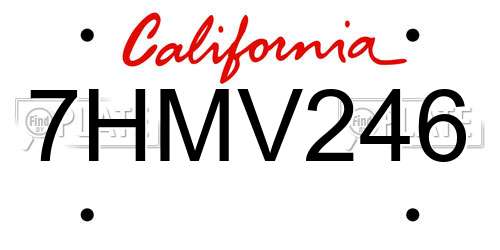 7HMV246 California License Plate
