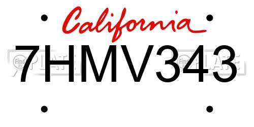 7HMV343 California License Plate