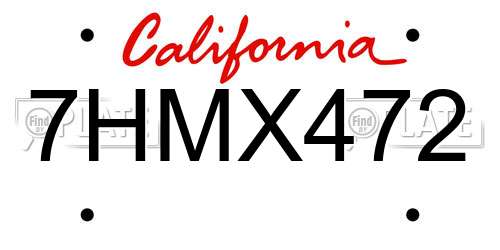 7HMX472 California License Plate