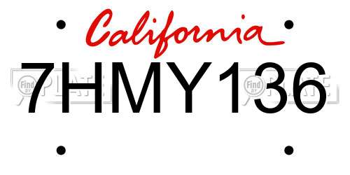 7HMY136 California License Plate