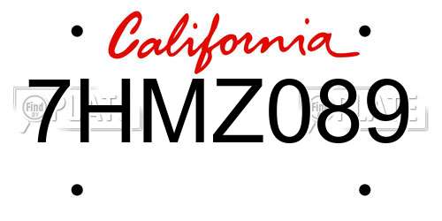7HMZ089 California License Plate