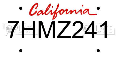 7HMZ241 California License Plate