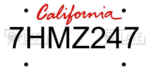 7HMZ247 California License Plate