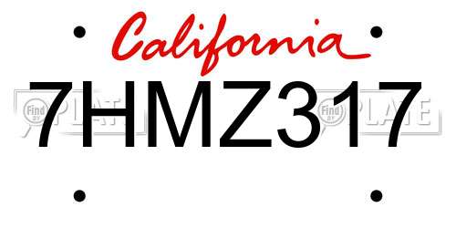 7HMZ317 California License Plate