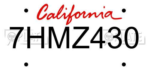 7HMZ430 California License Plate