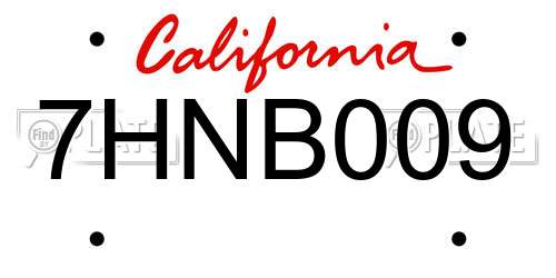 7HNB009 California License Plate