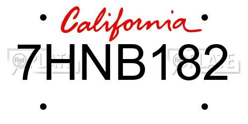 7HNB182 California License Plate