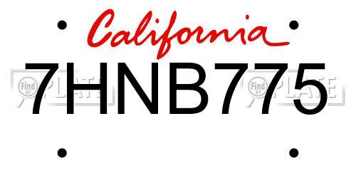 7HNB775 California License Plate