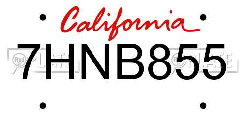 7HNB855 California License Plate