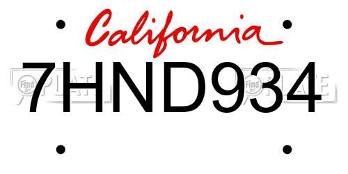 7HND934 California License Plate