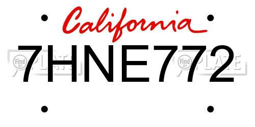 7HNE772 California License Plate