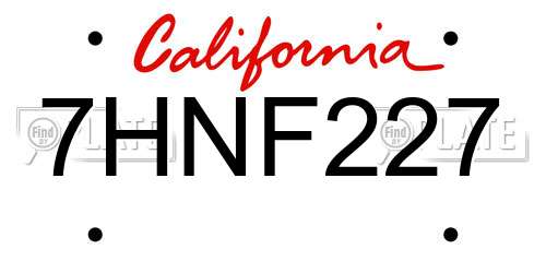 7HNF227 California License Plate