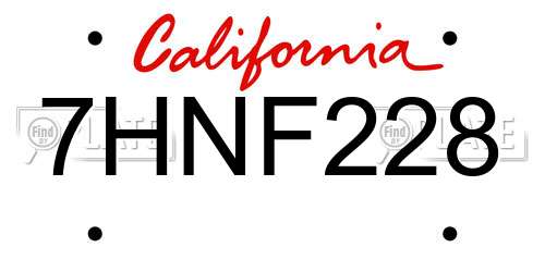 7HNF228 California License Plate