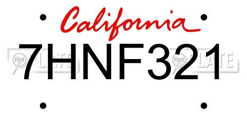 7HNF321 California License Plate