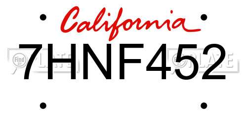 7HNF452 California License Plate
