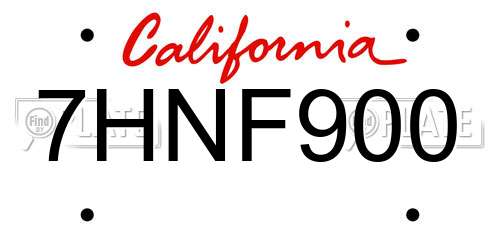 7HNF900 California License Plate