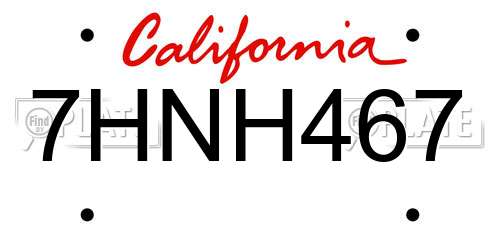 7HNH467 California License Plate