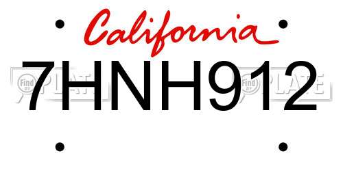 7HNH912 California License Plate