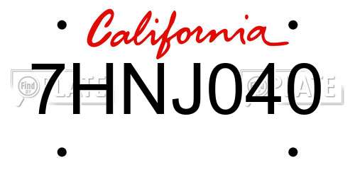 7HNJ040 California License Plate