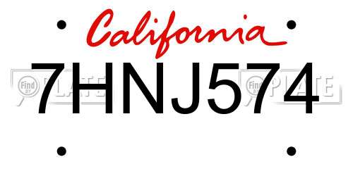 7HNJ574 California License Plate