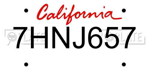 7HNJ657 California License Plate