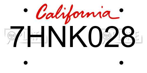 7HNK028 California License Plate