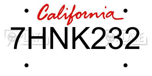 7HNK232 California License Plate